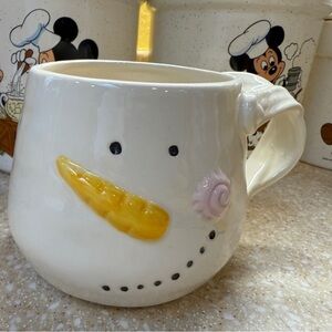 Pier 1 Snowman Mug Hand Painted Dolomite Christmas Holiday Festive Cup